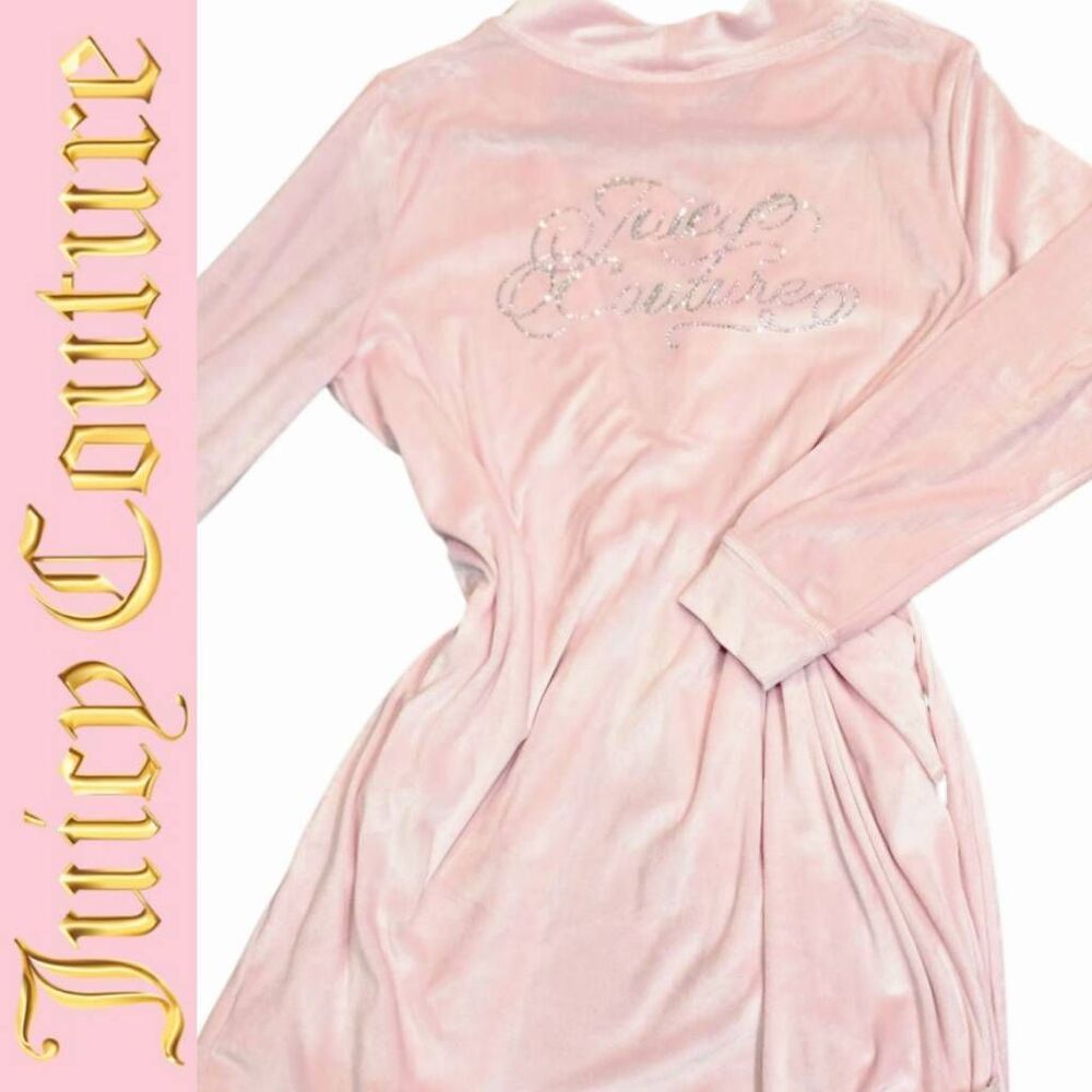 Juicy Couture Rhinestone Script Logo Velour Robe- Lola Pink